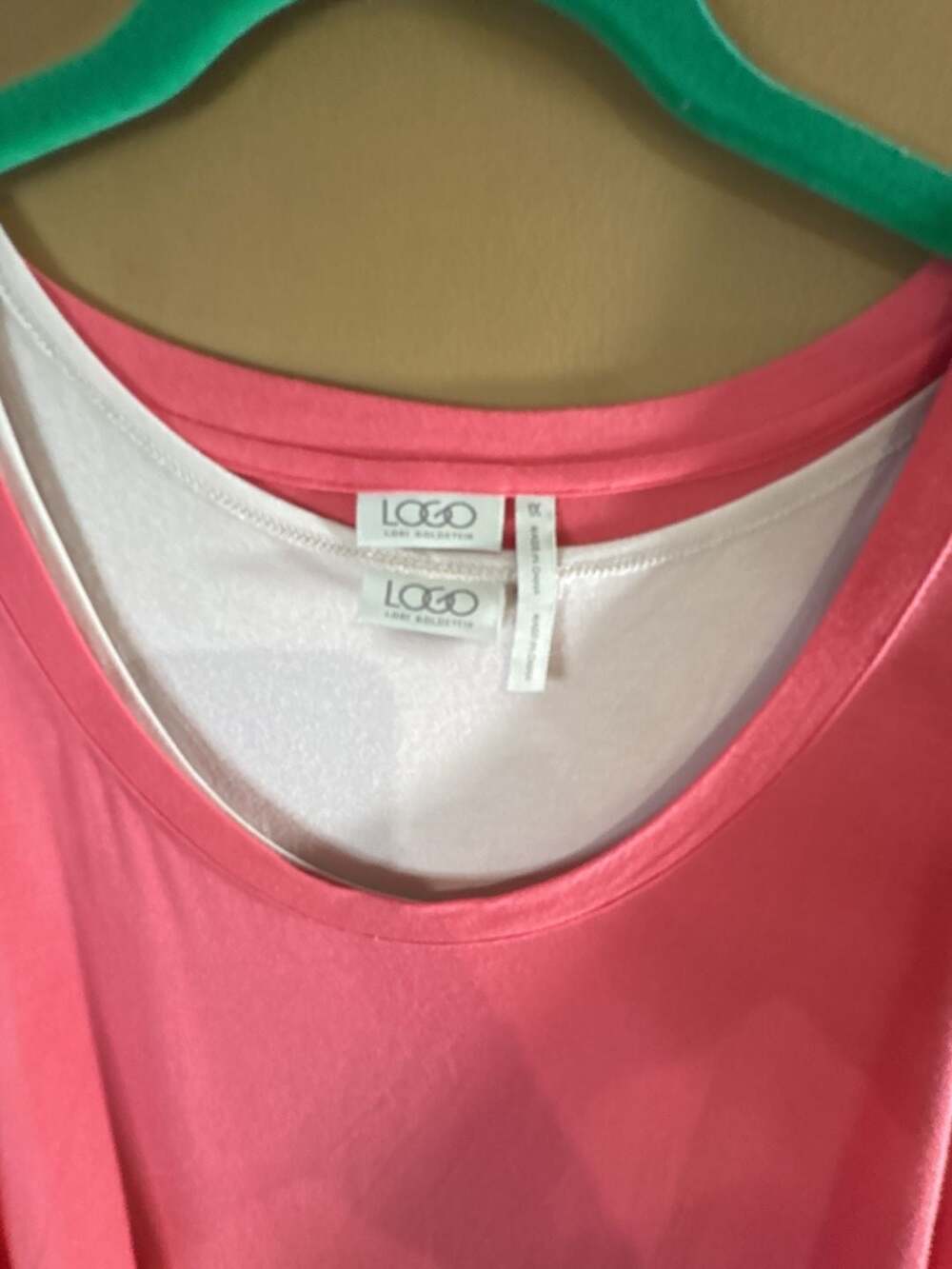 LOGO By Lori Goldstein Pink V-Neck Tunic Top with Lace Trim